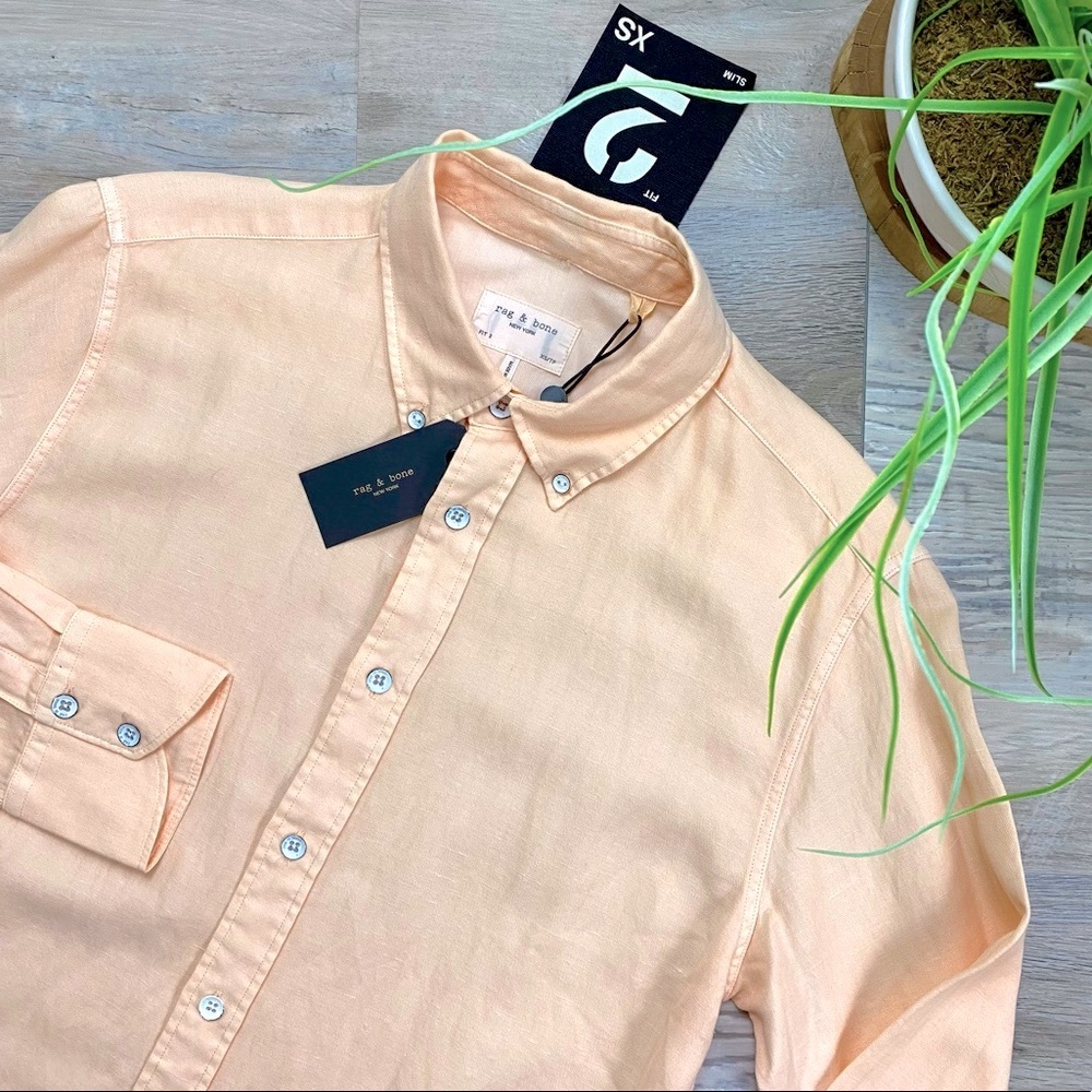 Rag & Bone Fit 2 Tomlin Linen Shirt in Peach - Picture 11 of 16